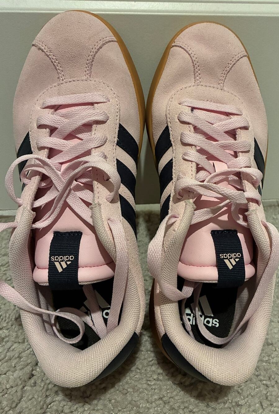 Adidas Gazelle Pink Suede Sneakers, Navy Stripes